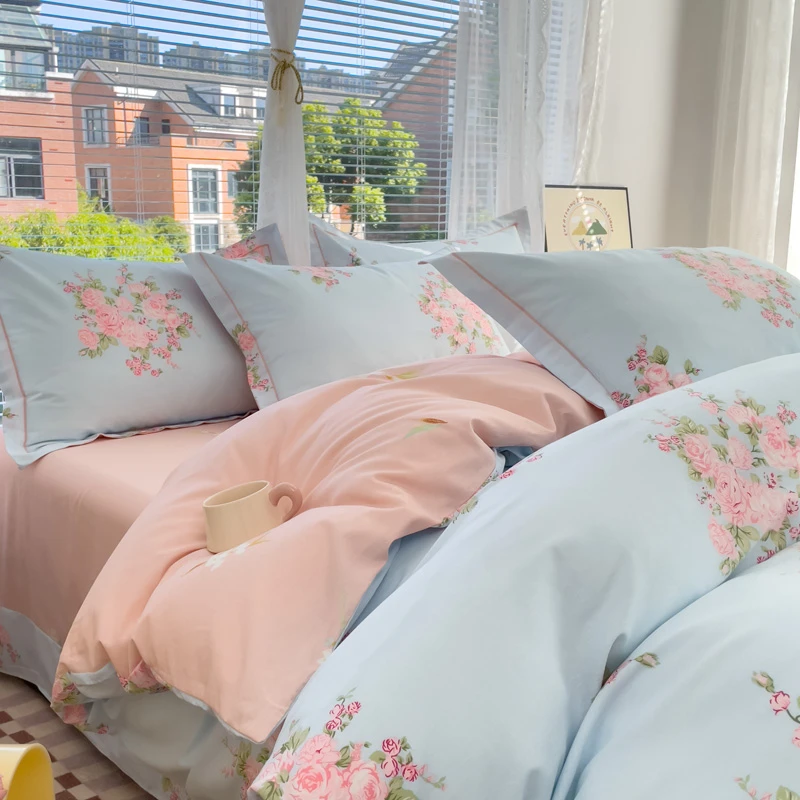 100%纯棉全棉小清新印花四件套学生宿舍单人套件家用床上用品