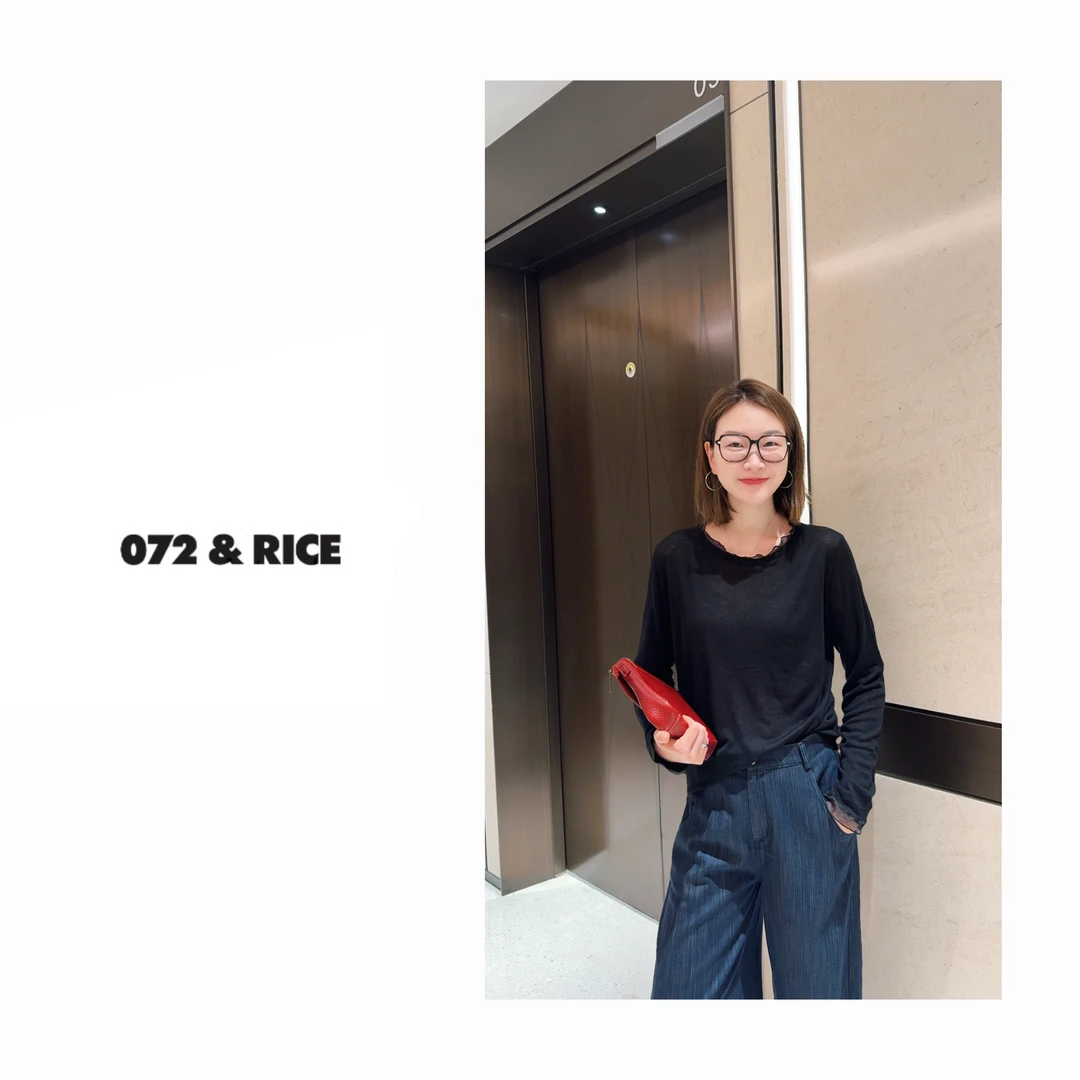 072 & RICE【木耳领】绵羊毛 秋季休闲圆领长袖针织衫 OM6032