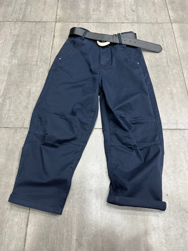 9A1928-L夏季新款轻薄透气褶皱段点八分弯刀裤