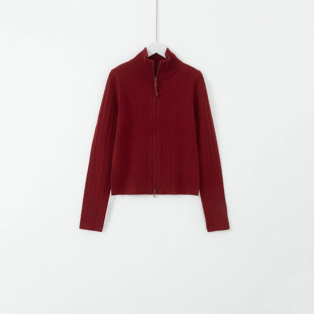 几里与麻 双拉链显瘦软糯长袖针织毛衣 衣长51 胸围78 2101359