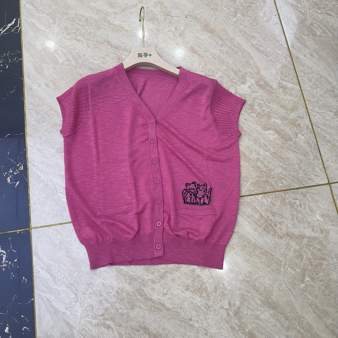 271 小v领短袖夏季常规针织衫网红韩版