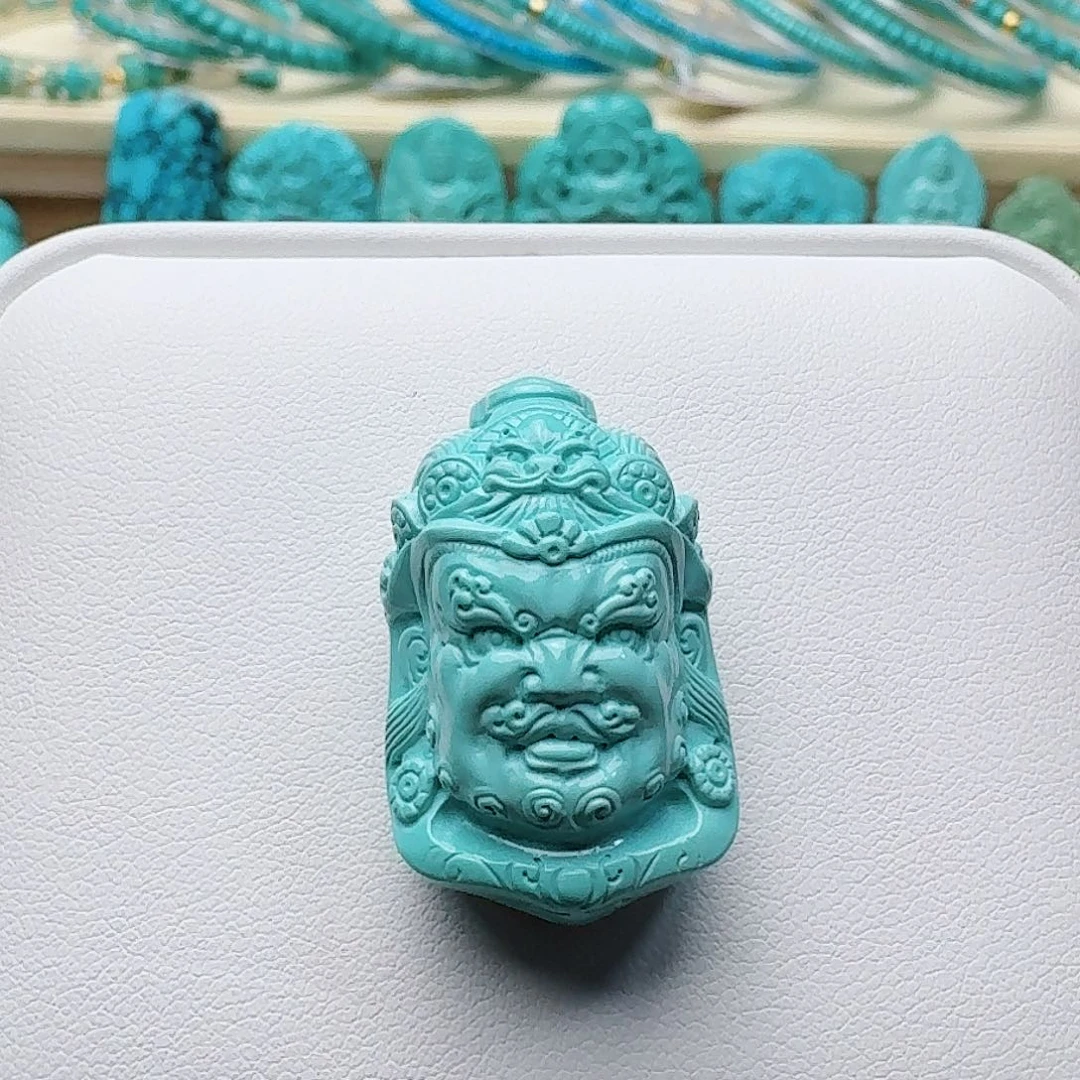 绿松石未镶嵌高瓷蓝绿精雕财宝天王