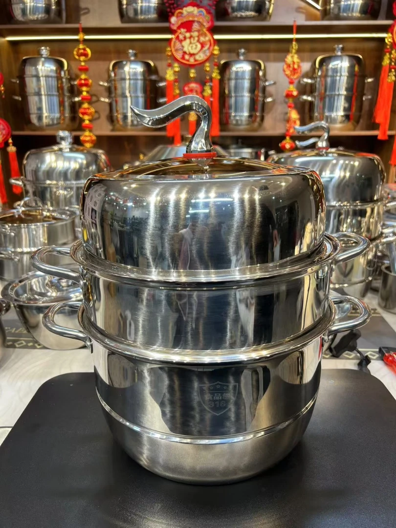 BH/不锈钢亮光蒸锅30CM三层大容量加厚加深蒸锅家用蒸煮锅