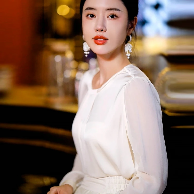 复古日记桑蚕丝新中式圆领上衣衬衫25ECT401