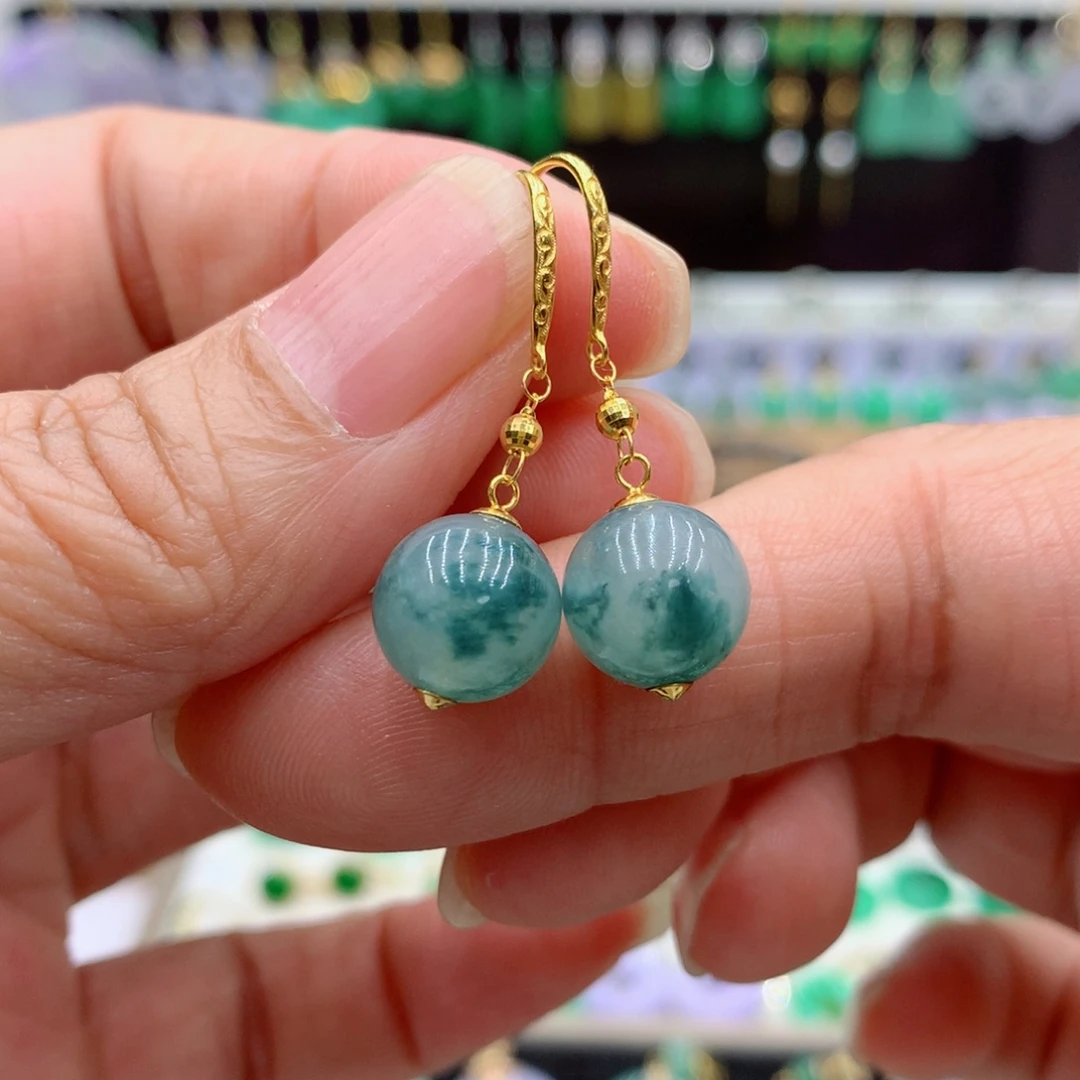 翡翠18K金镶嵌耳饰