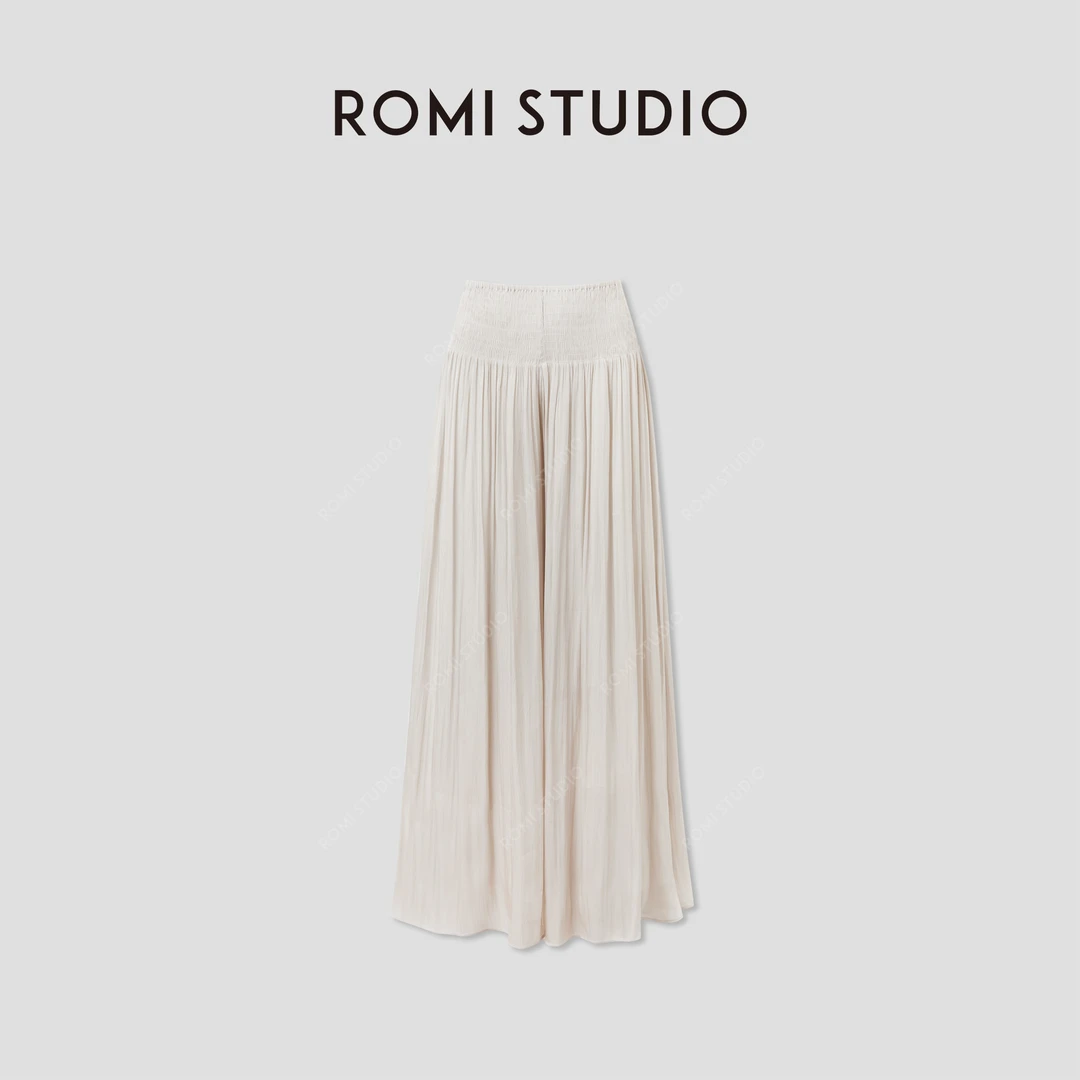 ROMI STUDIO 灵动优雅轻盈垂感 | 米白高腰百褶阔腿裤 RWCRX64060
