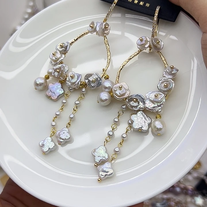 淡水珍珠银S925镶嵌耳饰