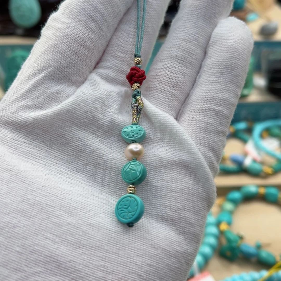 绿松石珠宝奇石未镶嵌手机挂件