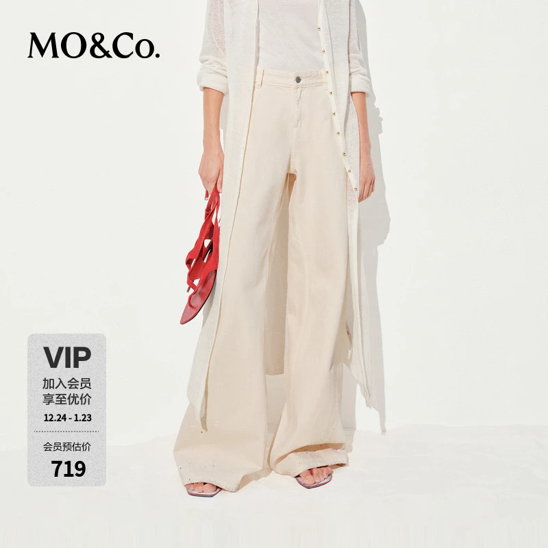 MOCO牛仔裤2025新品阿苏特染棉质复古泼墨高腰阔腿裤MBE2JEN009