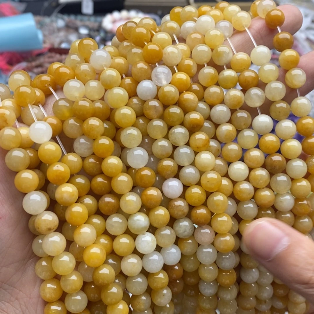 玛瑙/玉髓未镶嵌珠宝半成品一条天然8mm黄金丝玉圆珠