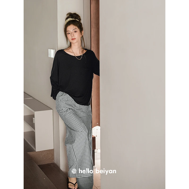 贝妍莫代尔棉睡衣女春秋季新款柔软长袖家居服时尚可外穿显瘦套装