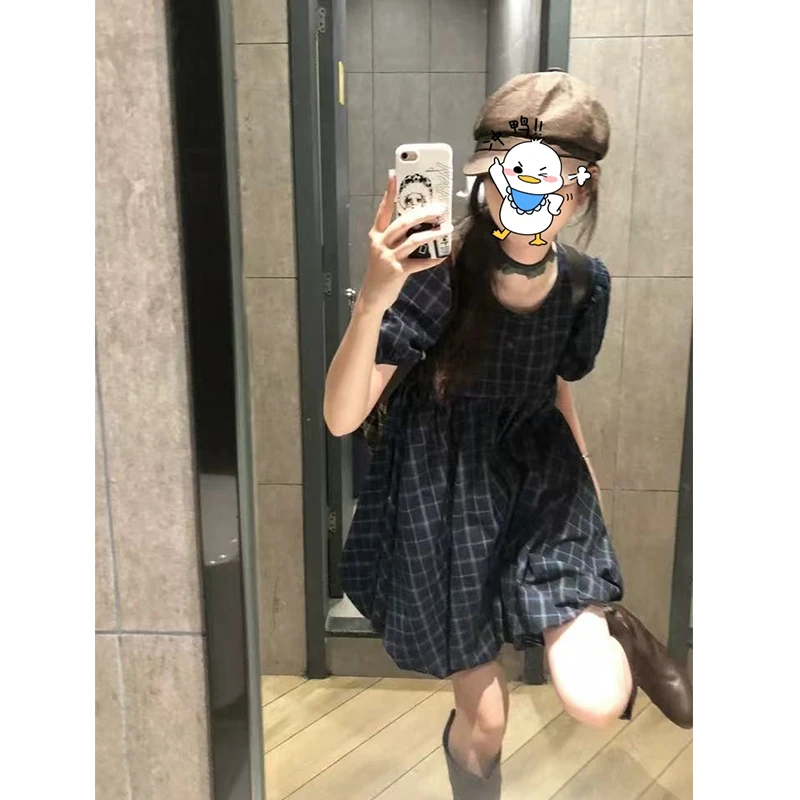 大码夏季格纹连衣裙法式显瘦短裙459879#长裙459322#