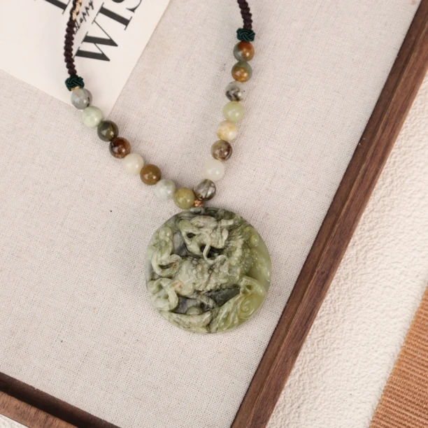 LZ3488天然岫玉镯心雕刻吊坠项链 孤品合集