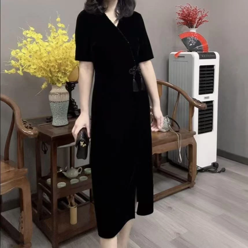 【峰姐女装】侧流苏盘扣丝绒连衣裙8638【WQ】