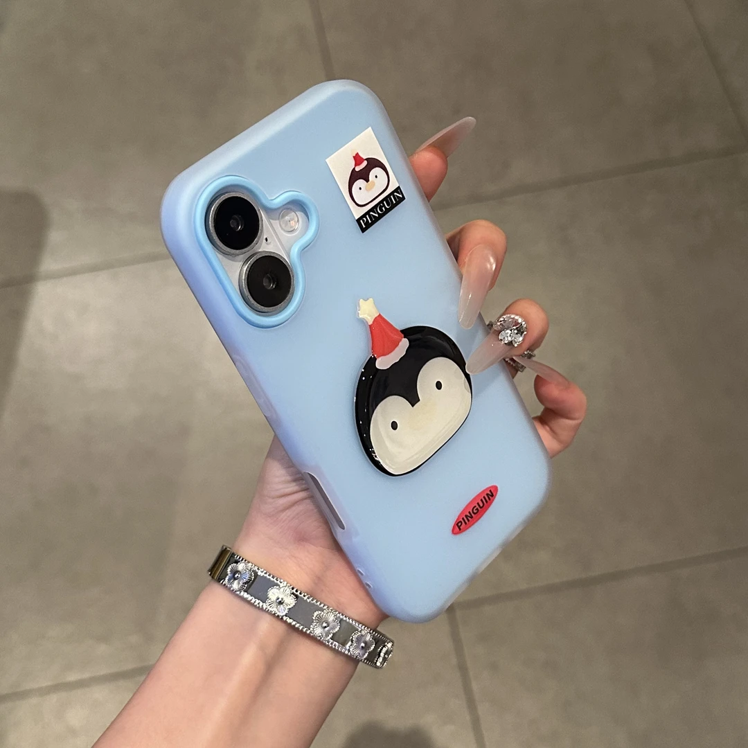 欧克里里趣味企鹅贴片苹果16/15promax果冻壳手机壳14/13/12/11套