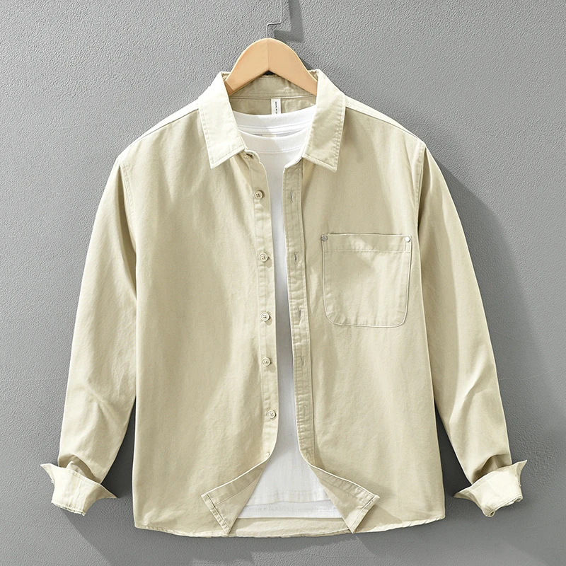 工装新款长袖衬衫男士时尚百搭文艺休闲宽松上衣 7806