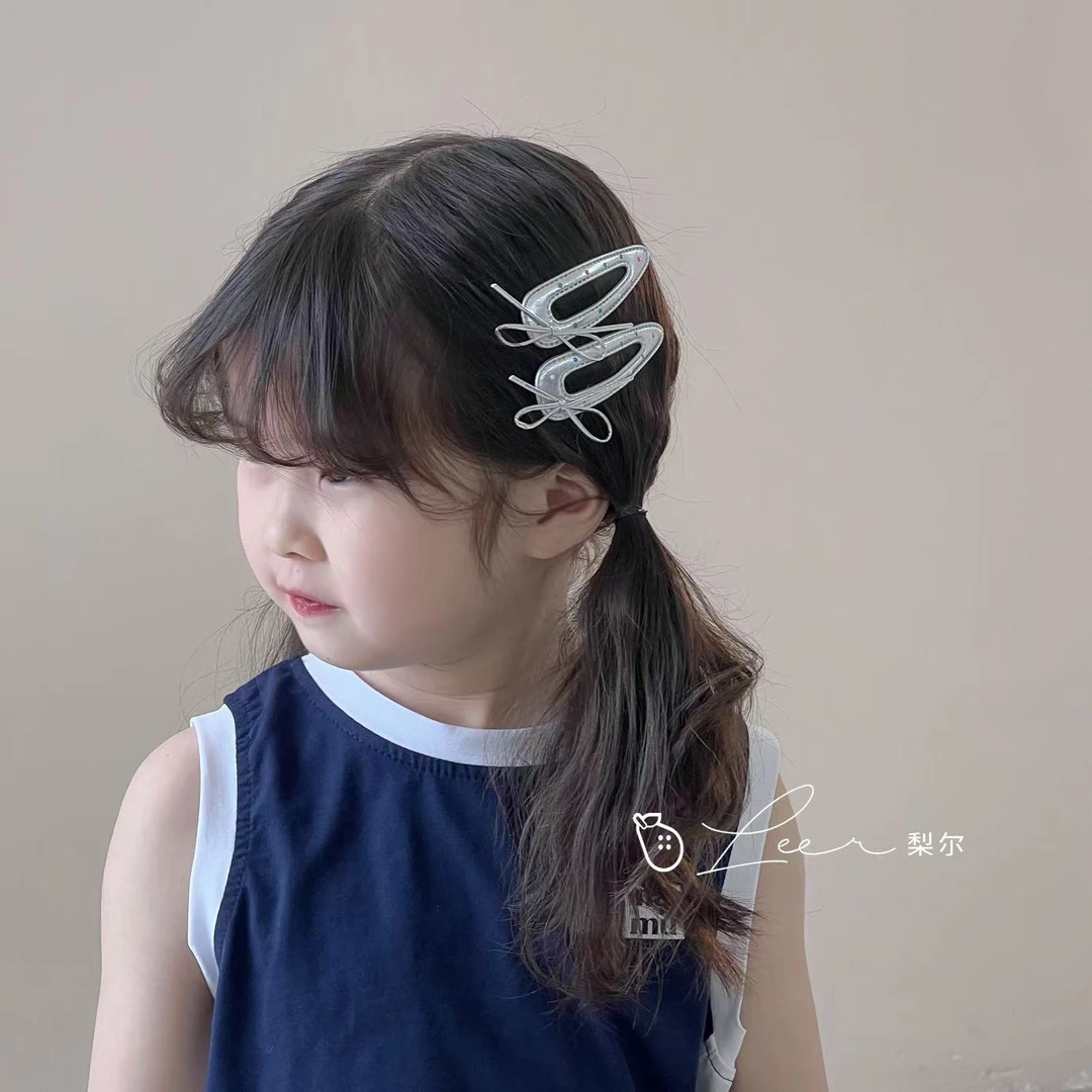 L-3088【梨尔】儿童发夹宝宝彩色波点云朵bb夹银色皮面侧边夹小女孩