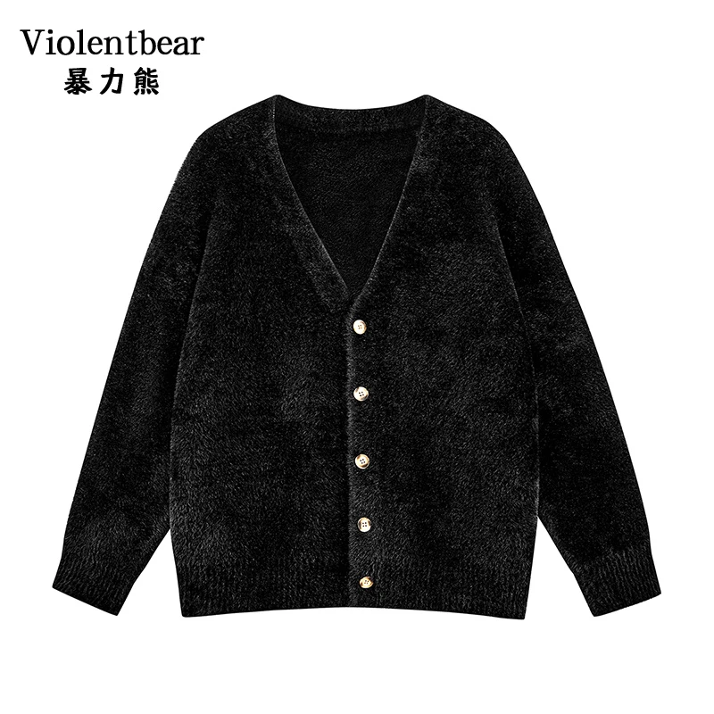 暴力熊2025时尚百搭V领针织开衫男慵懒风毛衣外套高级感纽扣衫男
