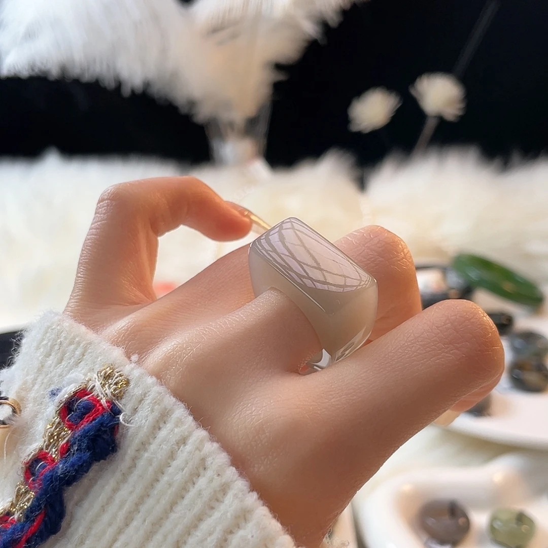 和田玉未镶嵌戒指k78 冰粉紫马鞍17.9mm