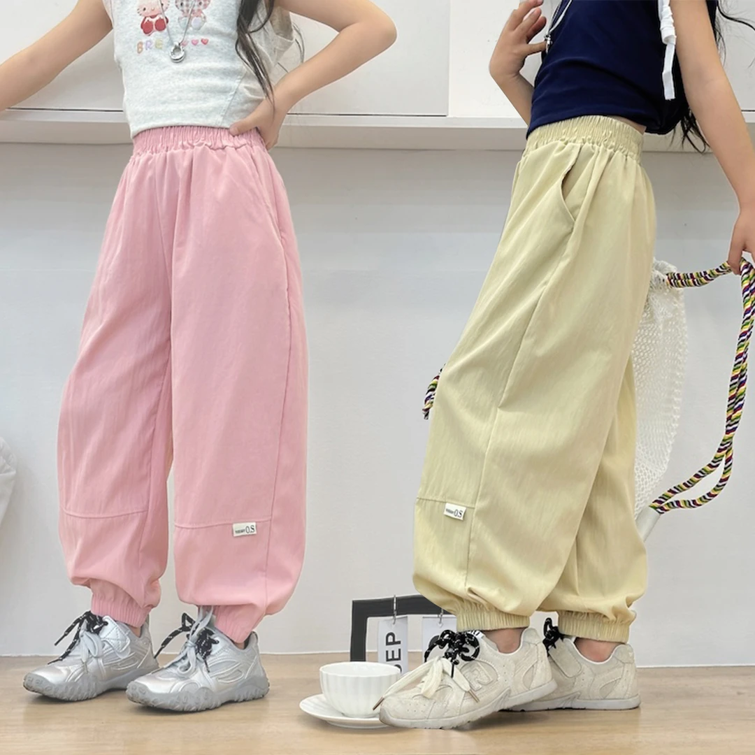 儿童夏季新款外穿速干裤男女孩薄款防蚊裤韩版拼接透气束脚裤童装