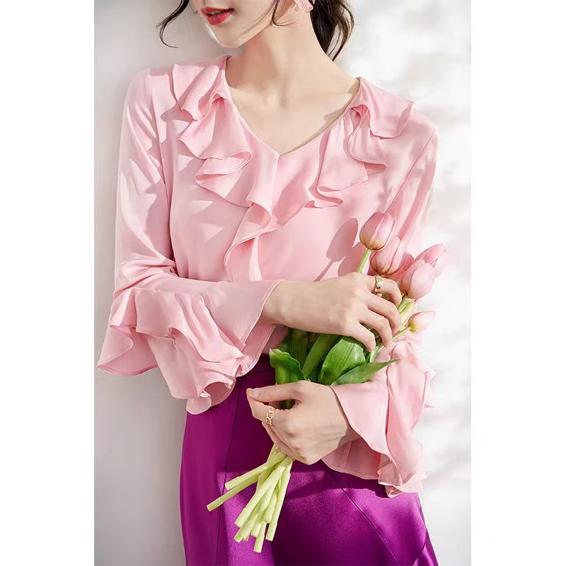 2025早春新款复古桑蚕丝衬衫上衣20240101