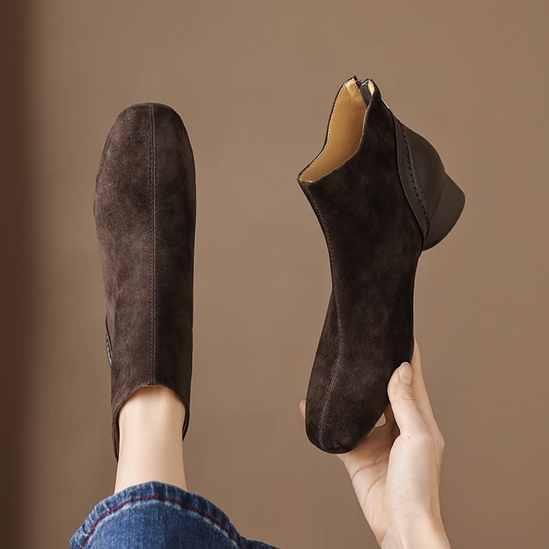 3CM-真皮时装靴新款女靴高跟百搭单靴短靴英伦风175高个子长筒靴