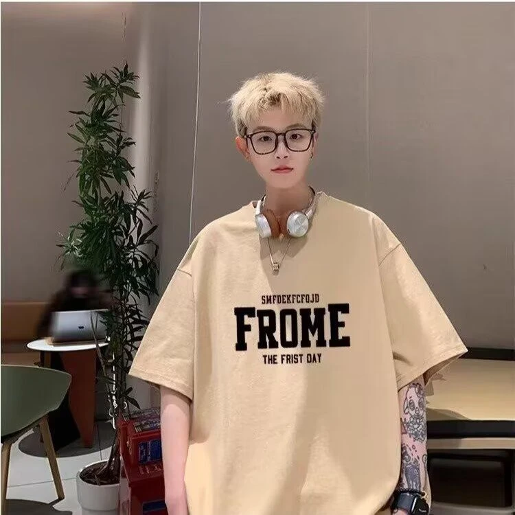 美式复古印花短袖t恤男款夏季宽松男士潮流潮牌体恤男生ins上衣服