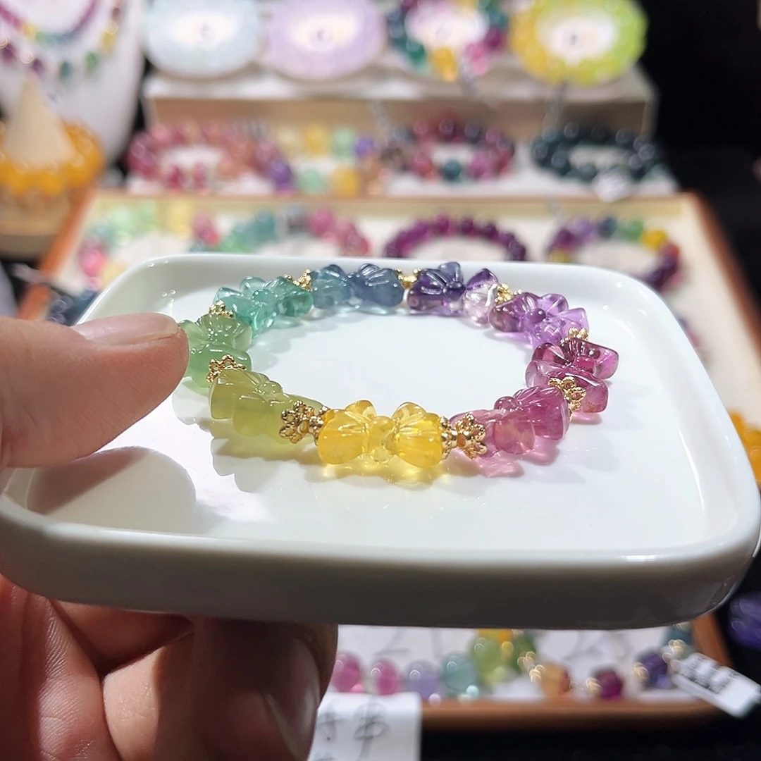未镶嵌手链萤石彩虹渐变蝴蝶结13m