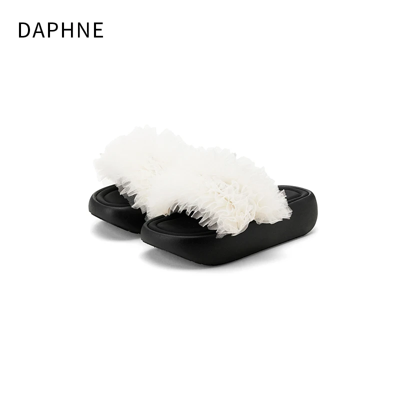 达芙妮露趾蕾丝女一脚蹬仙女风百搭时装凉鞋居家时尚交叉晕染