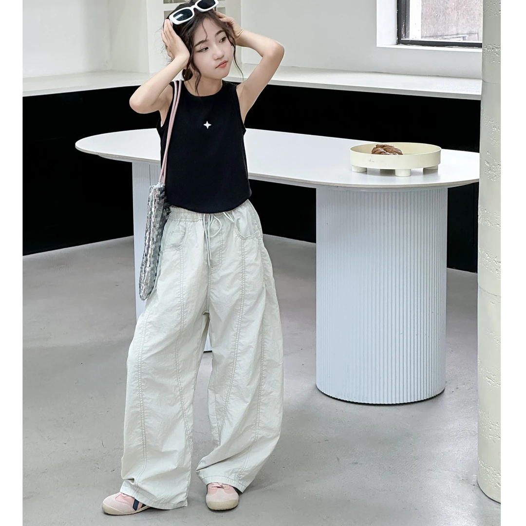 2025夏季新款韩版潮童中大童时尚洋气百搭弯刀阔腿休闲裤