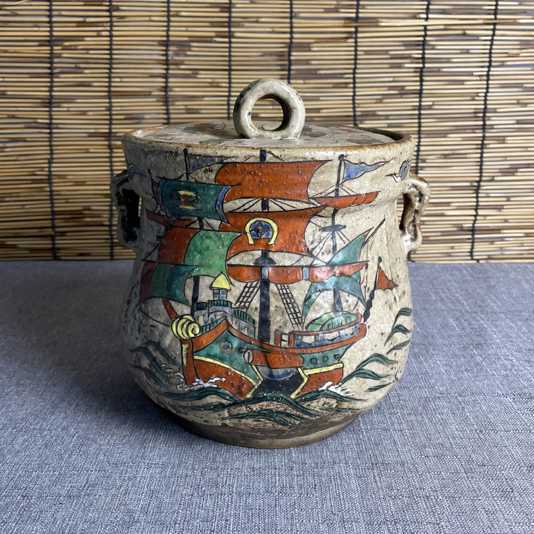 江户期南蛮船纹水指：古瓷遗珍，航海风情里的茶道时光