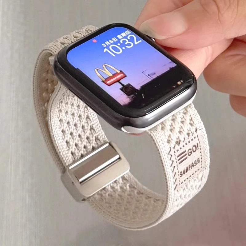 适用iwatchS10针织尼龙编织磁吸扣表带适用苹果s10手表创意