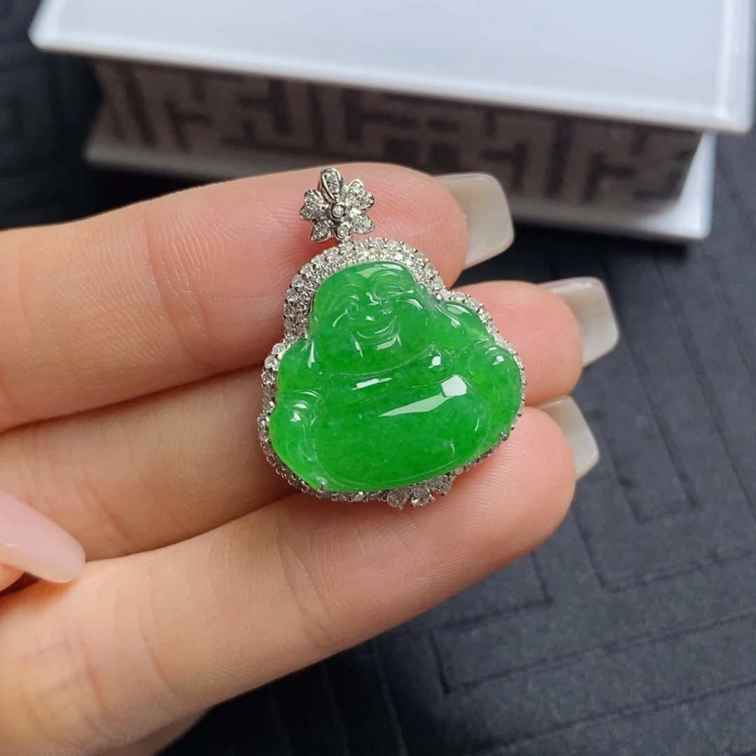 翡翠18K金镶嵌吊坠(不含链)满色佛公