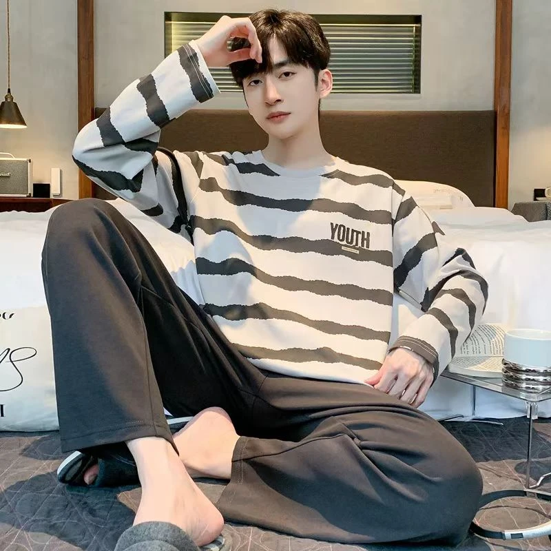 新款春秋季男士纯棉睡衣长袖家居服秋天可外穿时尚全棉休闲款套装