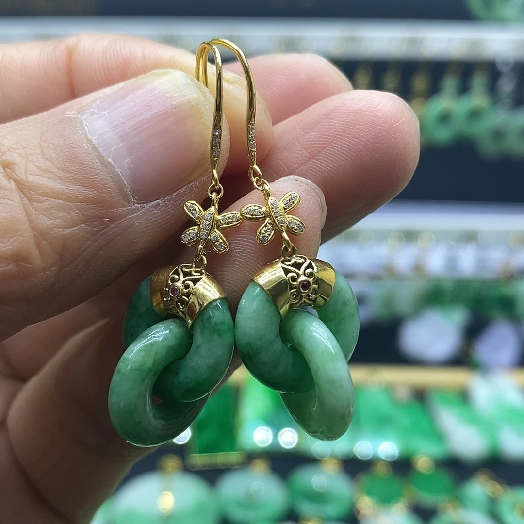 翡翠18K金镶嵌耳饰耳饰