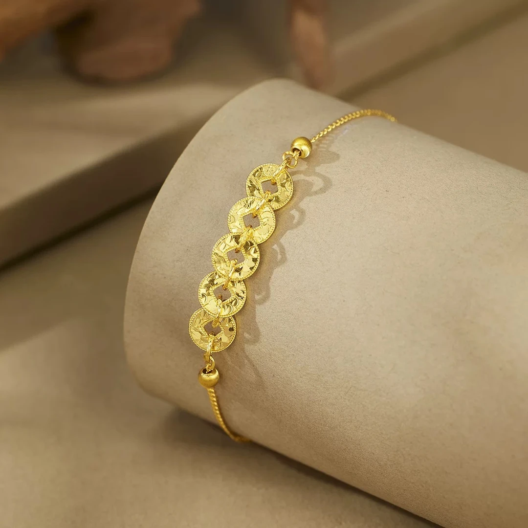 足银手链 999.9纯银A100五帝币金色手链精致新款女士爆闪碎冰冰