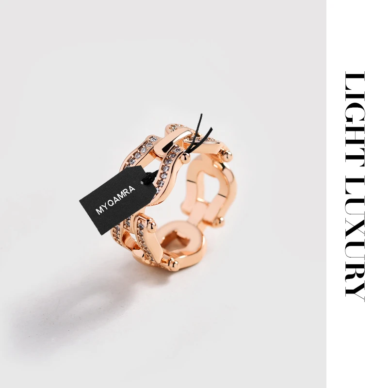 合金合成锆石戒指 0206094 V金工艺 马蹄扣戒指指环 女百搭时尚