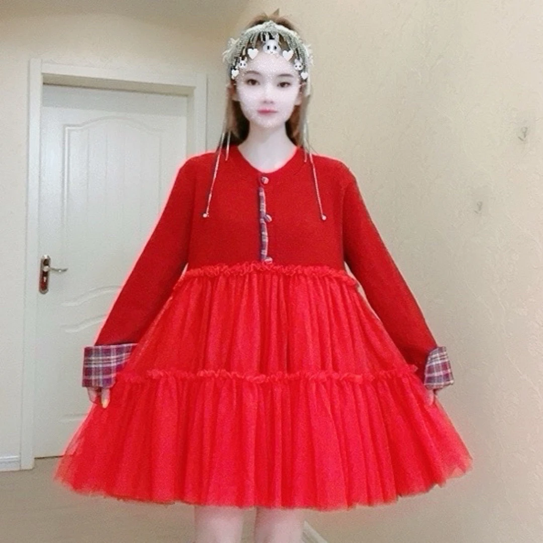 【面条家】5371#高品质纱纱拼接针织开衫外套连衣裙