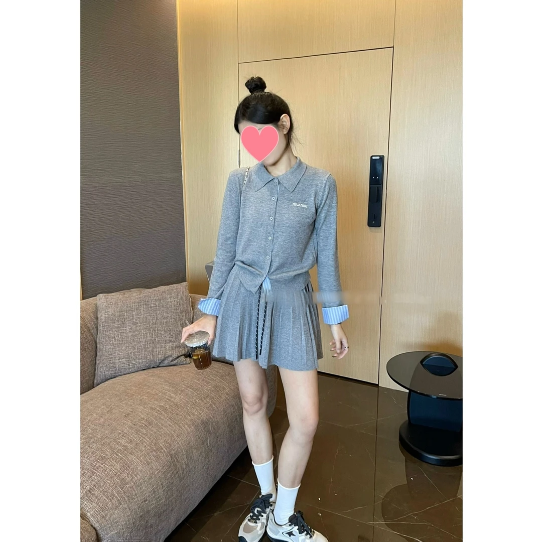 减龄学院风拼接袖口休闲运动风针织开衫上衣半身裙时尚百搭两件套