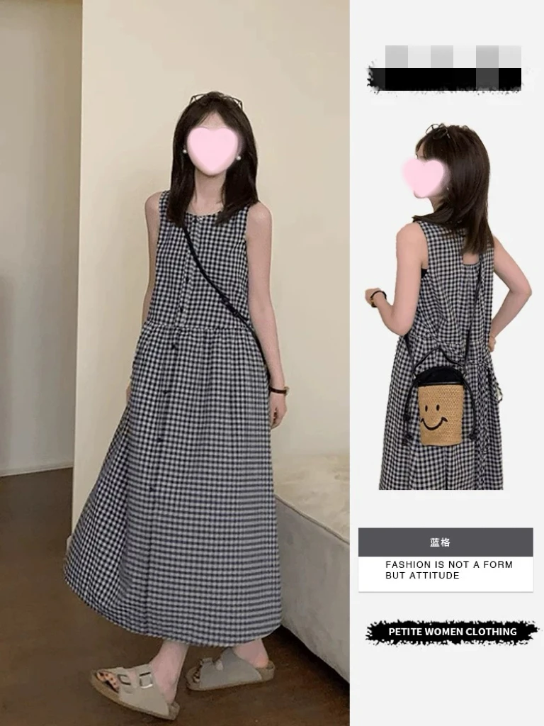 秋季孕妇装连衣裙洋气设计感宽松托腹格子无袖背心裙防晒衣时尚
