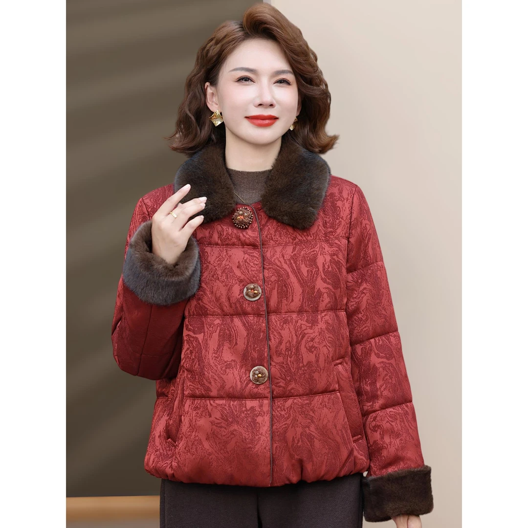 啄木鸟妈妈冬装外套洋气流行衣60岁50中老年女装加厚袄保暖羽