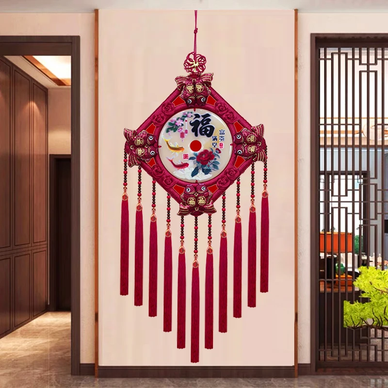 故宫红F【双鱼福】背布中国结挂件客厅玄关福字背景新年装饰 M34F-P