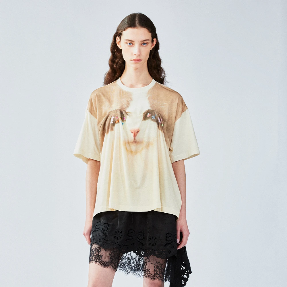 UOOYAA/乌丫2025夏季新款「随便穿」趣味猫咪T恤UY25222T146145