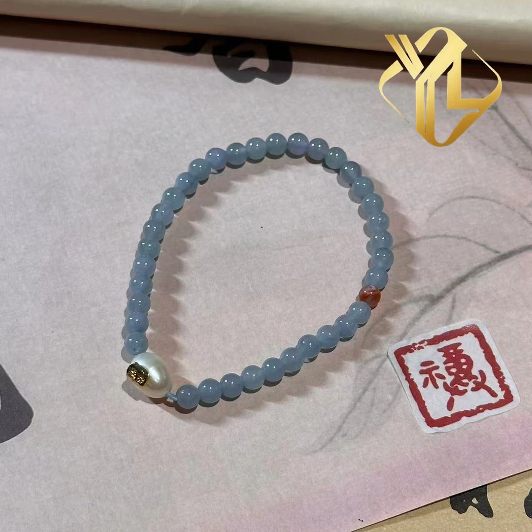 蓝水翡翠手串珍珠点缀女款优雅小珠链--sl001