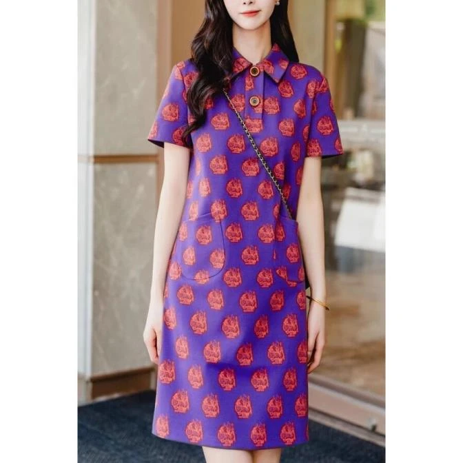 【商场同款】2025夏季新款宽松显瘦POLO领小香风直筒短袖连衣裙子女