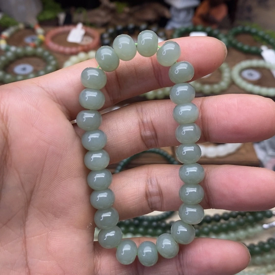 和田玉未镶嵌手链卡9且末蓝算盘珠