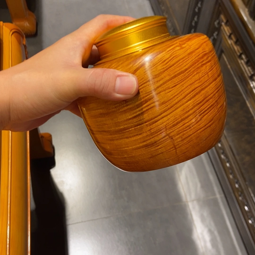 楠木茶叶罐一木挖水波