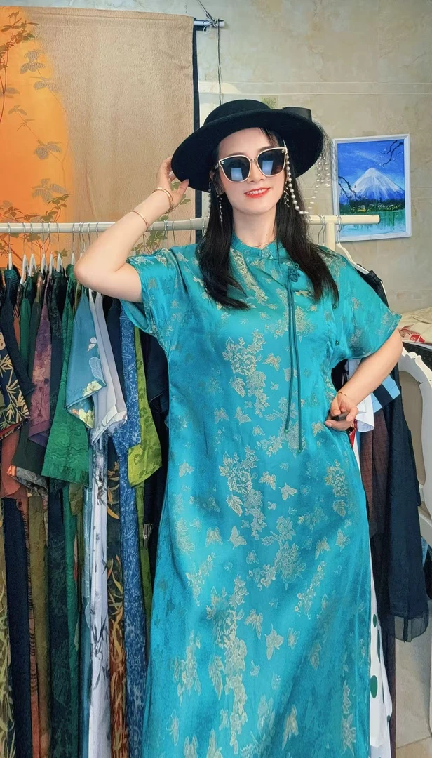 179号 夏季妈妈装真丝大码连衣裙百搭舒适简约新中式连衣裙