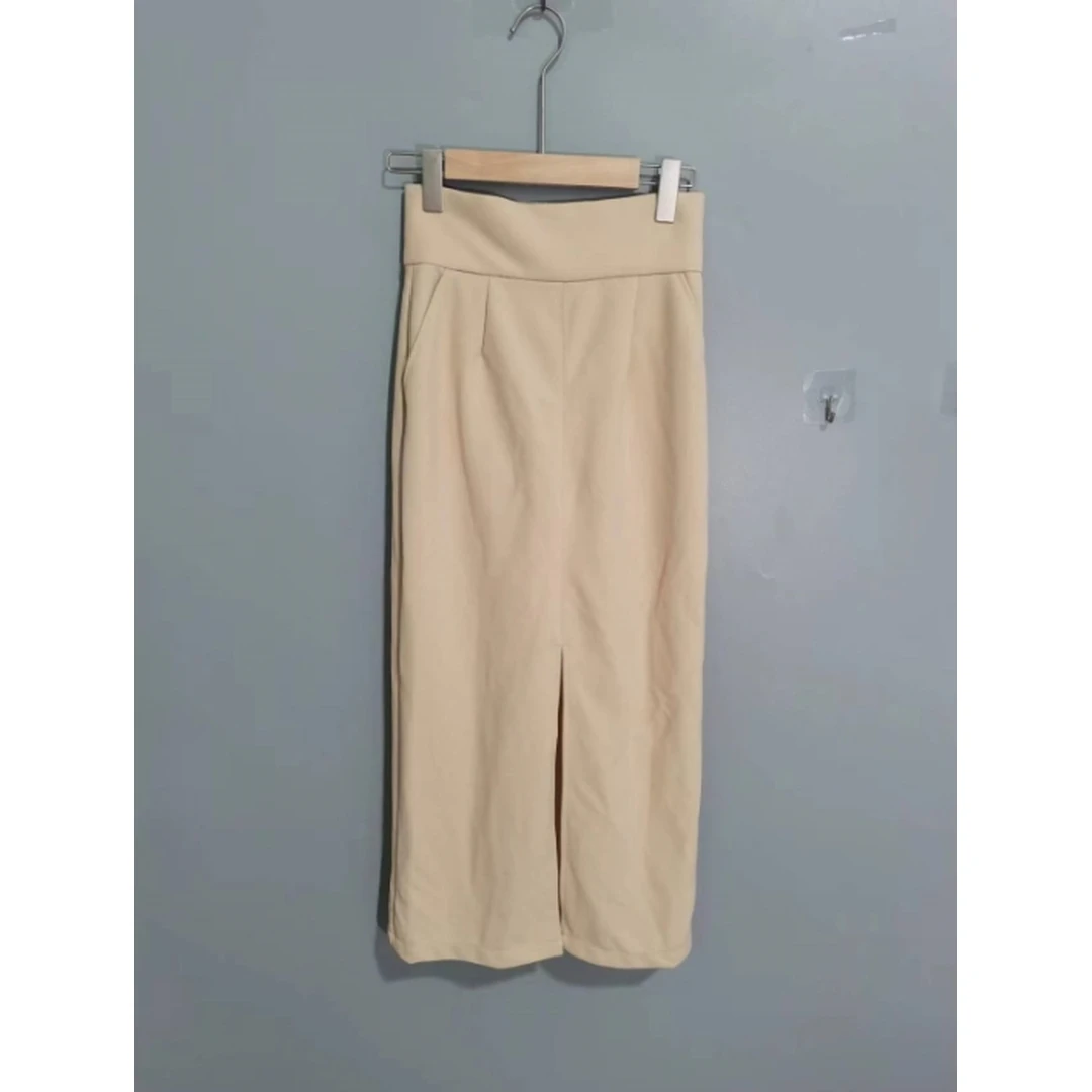 【Montendre】夏季新款 A 高腰直筒裙半身裙杏色显瘦轻奢御姐风