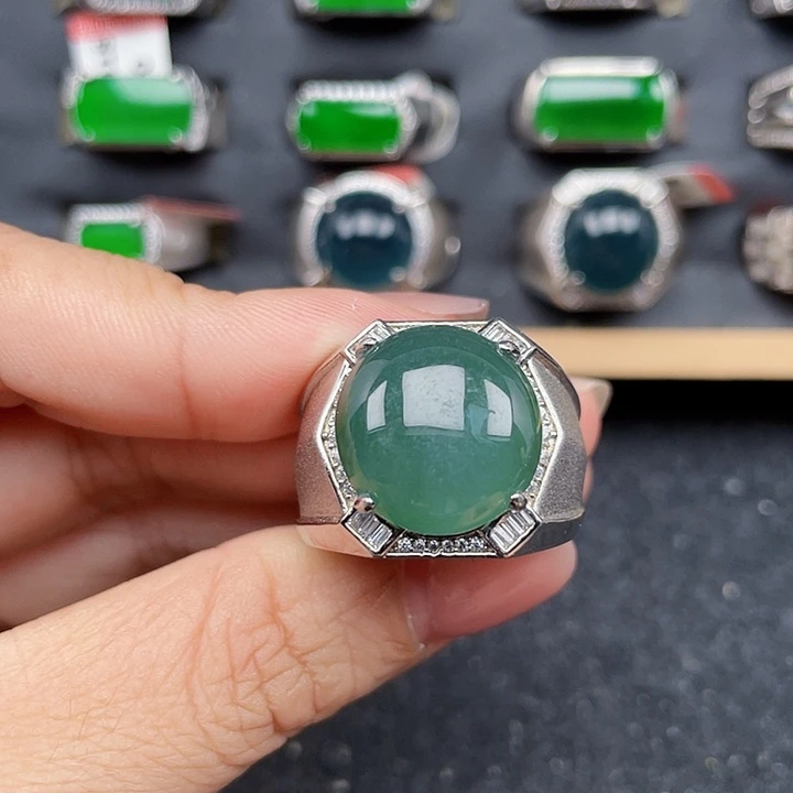 翡翠银S925镶嵌戒指男款没运费险